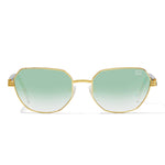 Gold-framed sunglasses with green gradient lenses on a white background