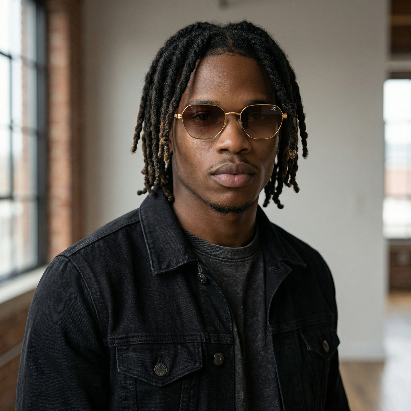 Man wearing sunglasses and a black jacket indoors